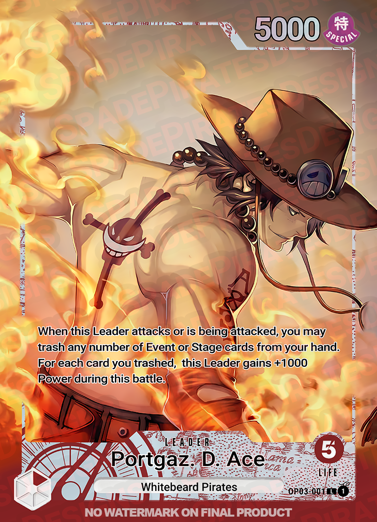 One Piece TCG Portgaz. D. Ace (OP03-001) Metal Card Spade Pirates Designs One Piece TCG Portgaz. D. Ace (OP03-001) Metal Card Spade Pirates Designs