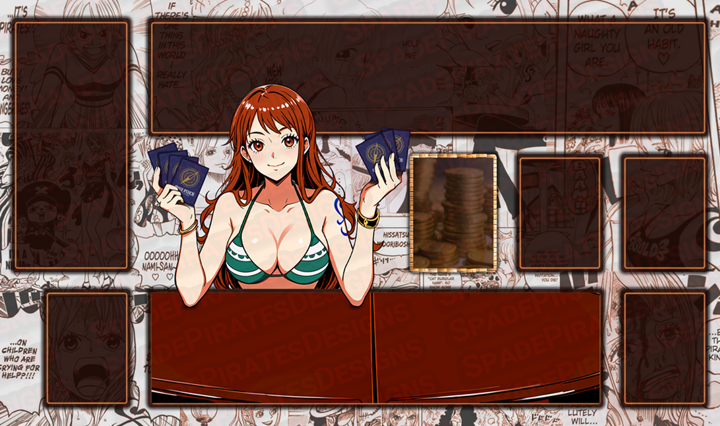 one piece tcg Nami playing the game playmat