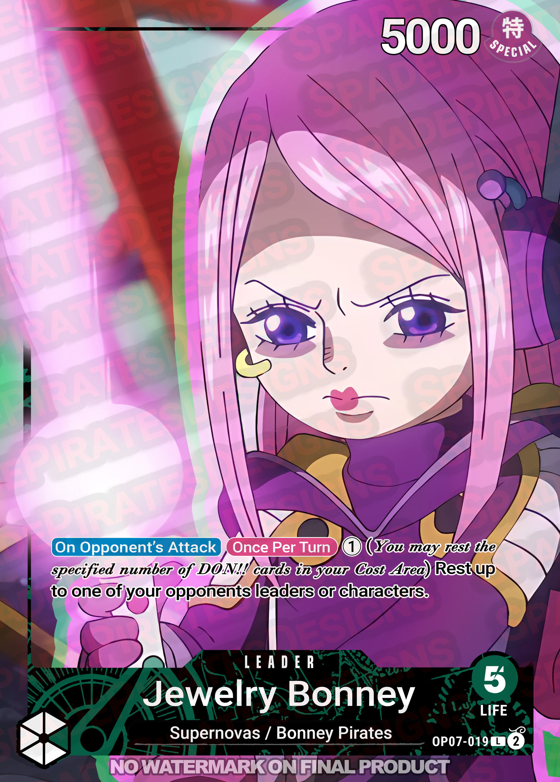 One Piece TCG Jewelry Bonney (OP07-019) Metal Card Spade Pirates Designs One Piece TCG Jewelry Bonney (OP07-019) Metal Card Spade Pirates Designs