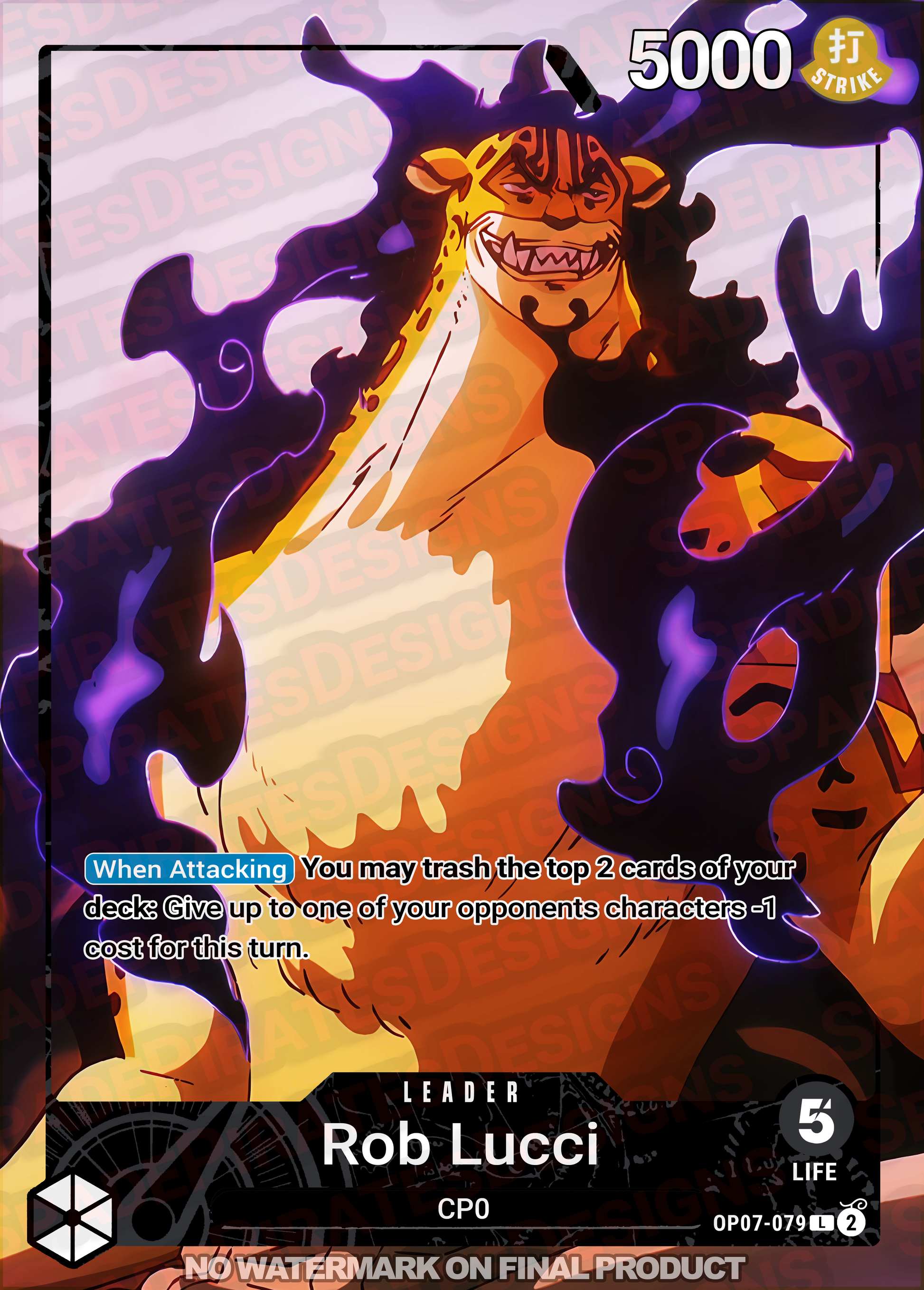 One Piece TCG Rob Lucci (OP07-079) Metal Card Spade Pirates Designs One Piece TCG Rob Lucci (OP07-079) Metal Card Spade Pirates Designs