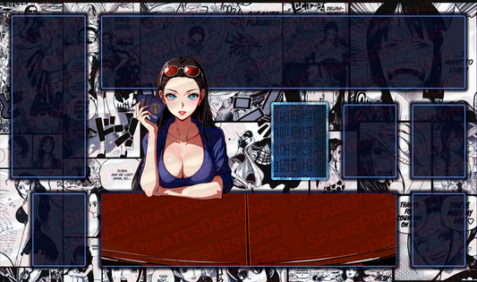 one piece tcg Nico Robin playing the game playmat