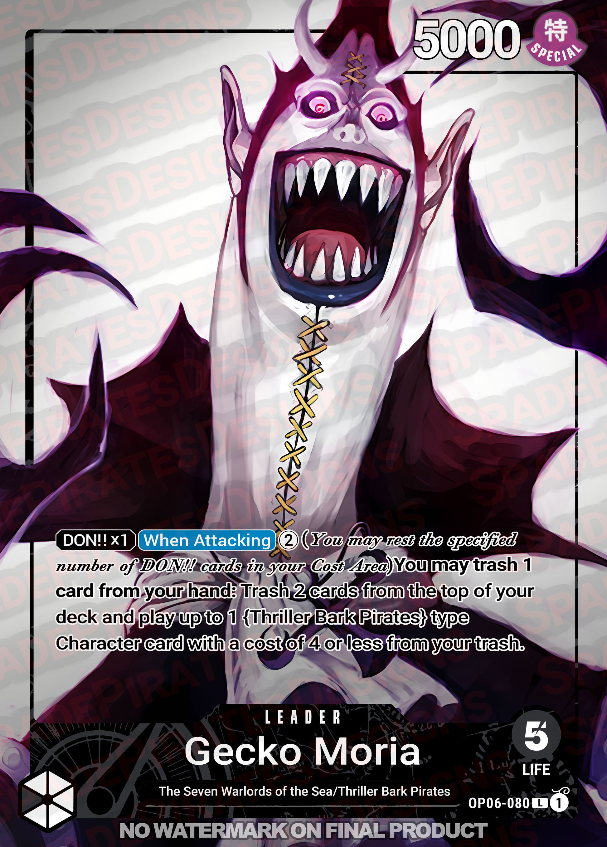 One Piece TCG Gecko Moria (OP06-080) Metal Card Spade Pirates Designs One Piece TCG Gecko Moria (OP06-080) Metal Card Spade Pirates Designs